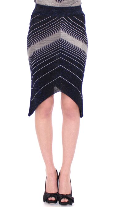 Knitted Chevron Striped Assymetrical Skirt Fuste