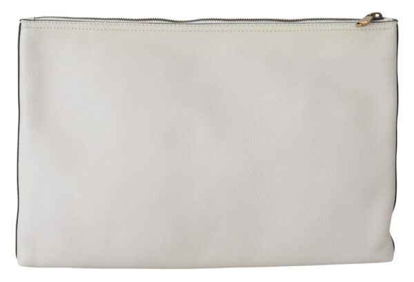 White Pebbled Leather Big Pouch Clutch Bag Genți clutch