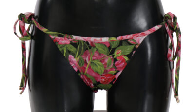 Black Pink Rose Print Bottom Bikini Beachwear Costume de baie