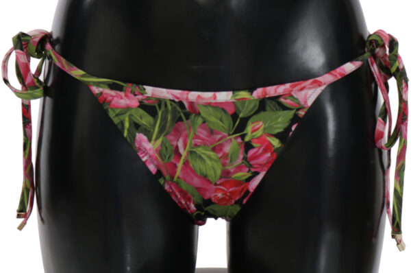 Black Pink Rose Print Bottom Bikini Beachwear Costume de baie