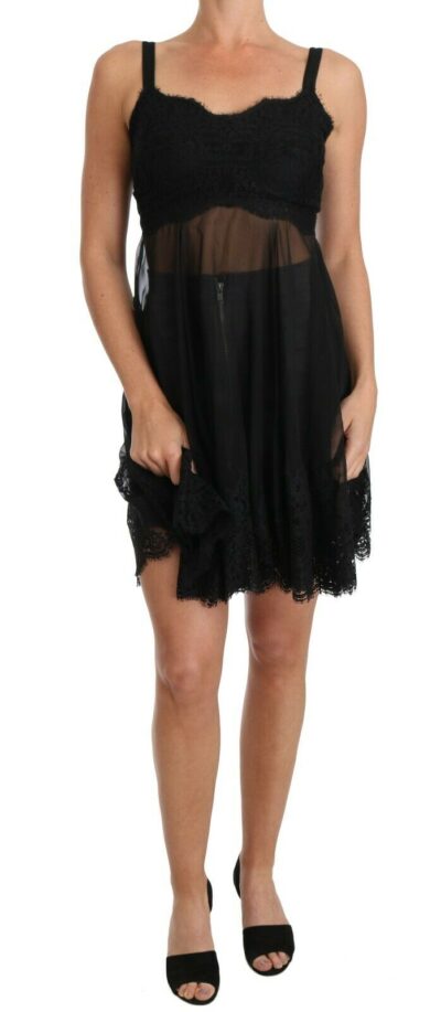 Black Silk Lace Dress Chemise Lingerie Pijamale