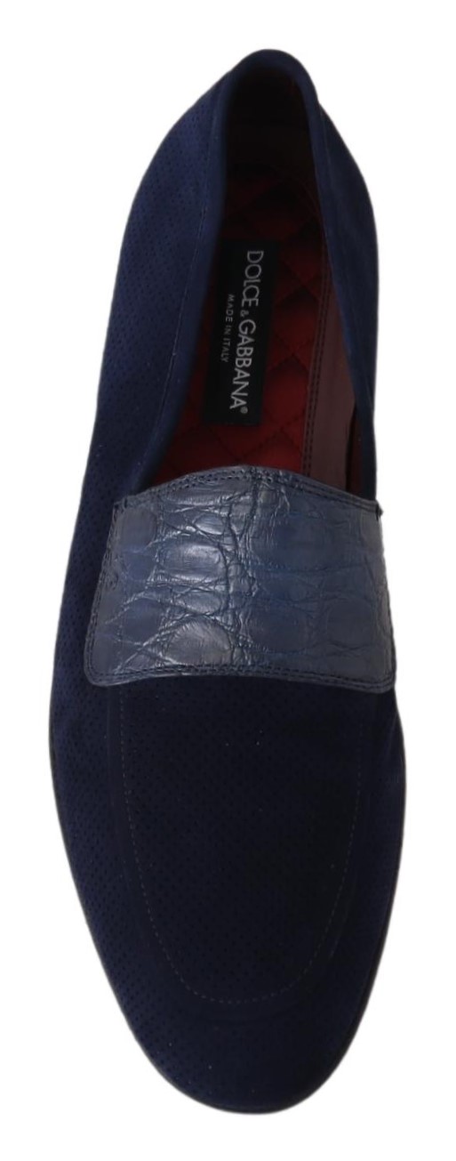 Blue Suede Caiman Loafers Slippers Shoes Mocasini