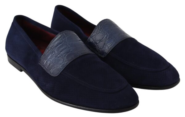 Blue Suede Caiman Loafers Slippers Shoes Mocasini