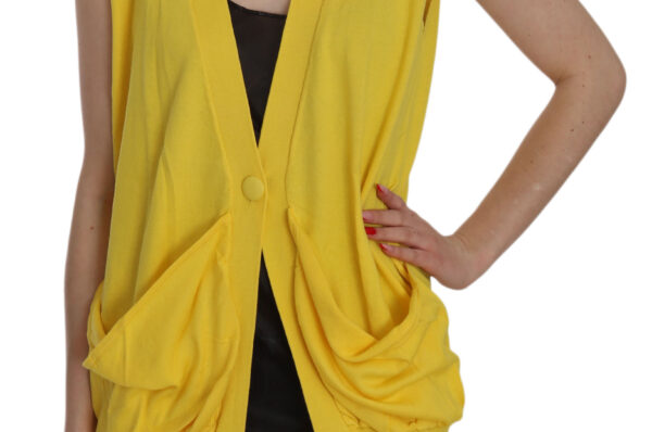 Yellow 100% Cotton Sleeveless Cardigan Top Vest Veste