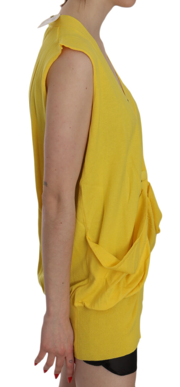 Yellow 100% Cotton Sleeveless Cardigan Top Vest Veste