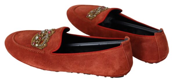 Orange Leather Crystal Crown  Loafers Shoes Mocasini