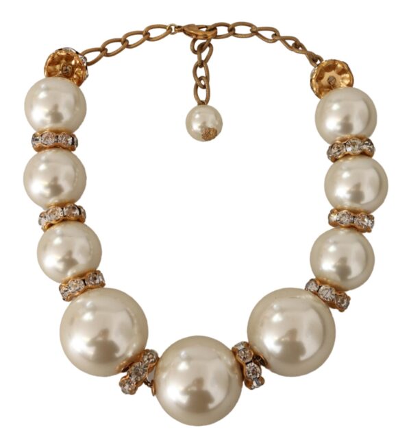 White Maxi Faux Pearl Beads Crystals Necklace Coliere
