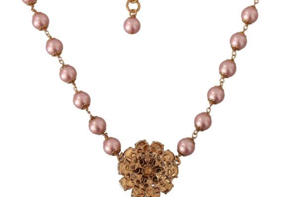 Pink Faux Pearl Teardrop Rhinestones Pendant  Necklace Coliere