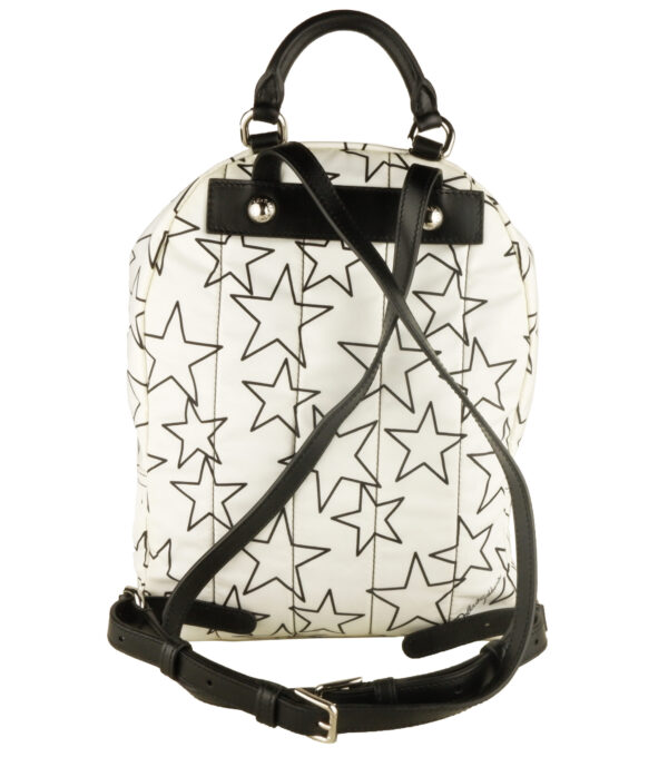 White Leather & Nylon Stars Design Backpack Ghiozdan