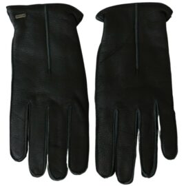 Black Leather Deer Skin Biker Mitten Gloves Mănuși