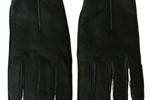 Black Leather Deer Skin Biker Mitten Gloves Mănuși