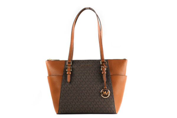 Charlotte Signature Leather Large Top Zip Tote Handbag Bag (Brown) Sacoșe