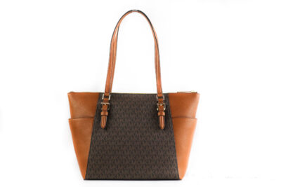 Charlotte Signature Leather Large Top Zip Tote Handbag Bag (Brown) Sacoșe