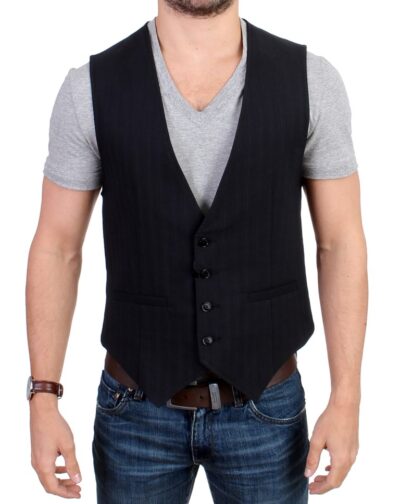 Black striped cotton casual vest Veste