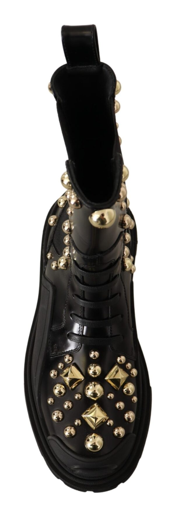Black Leather Studded Combat Boots Shoes Cizme