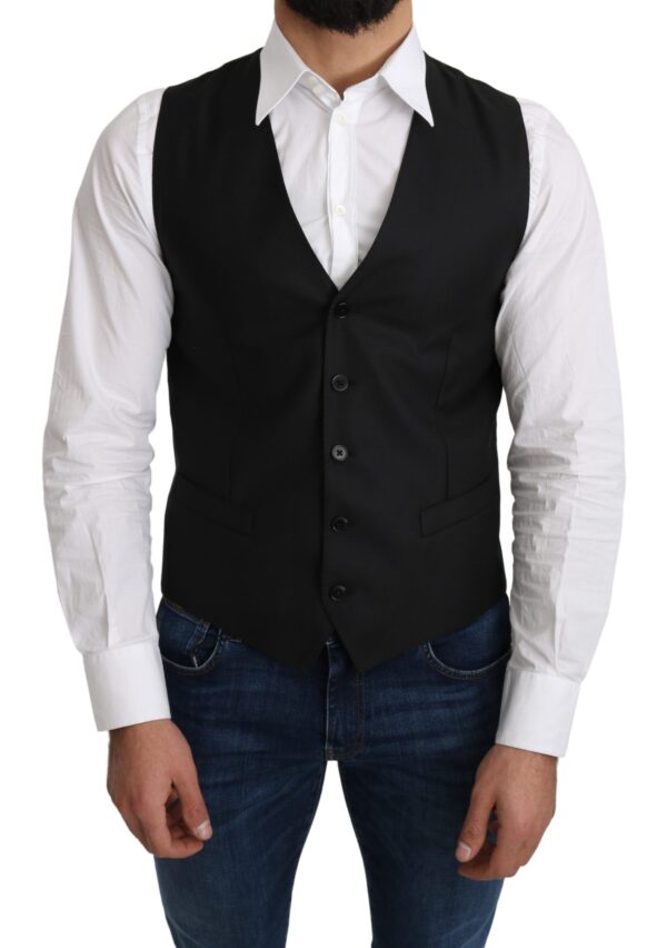 Gray Wool Elastan Formal Coat Vest Veste