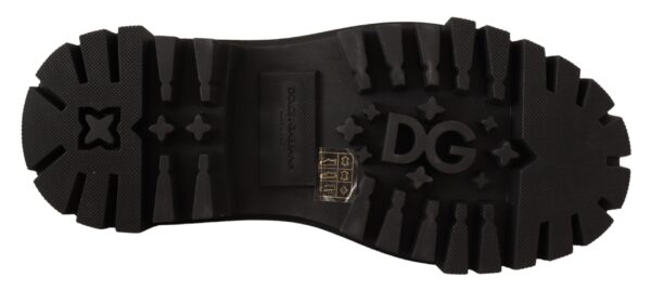 Black Leather Embellished Trekking Derby  Shoes Cizme